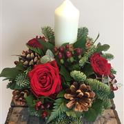 Christmas Candle Arrangement in Glass Cube Vase