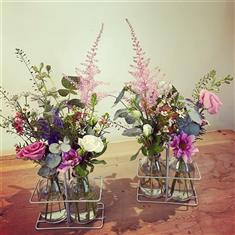 Vintage milk bottle set with flowers - 2 bottle