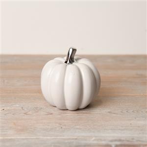 Ceramic White Pumpkin with Silver Stalk